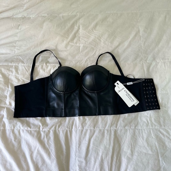Charmian Tops - Charmian Black Leather Bustier Top